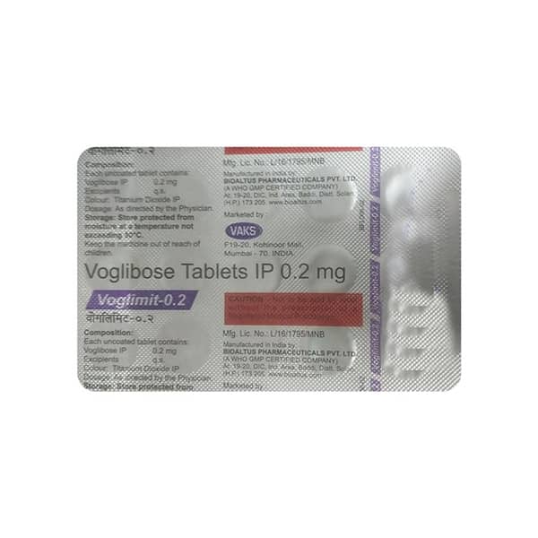 वोग्लिमिट 0.2एमजी की स्ट्रिप 15 टैबलेट्स