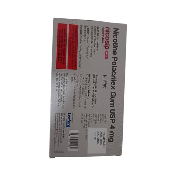 Nicosip 4Mg Mint Flavour Sugar Free Strip Of 10 Nicotine Gum