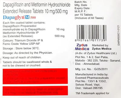 डापाग्लिन एम 1000एमजी 15 टैबलेट की स्ट्रिप