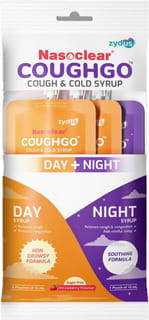 Nasoclear Coughgo Strawberry Flavour Sugar Free Day/Night Pouch Of 10ml Syrup( Pack Of 3)