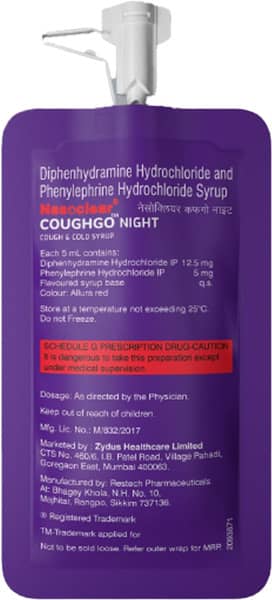 Nasoclear Coughgo Strawberry Flavour Sugar Free Day/Night Pouch Of 10ml Syrup( Pack Of 3)