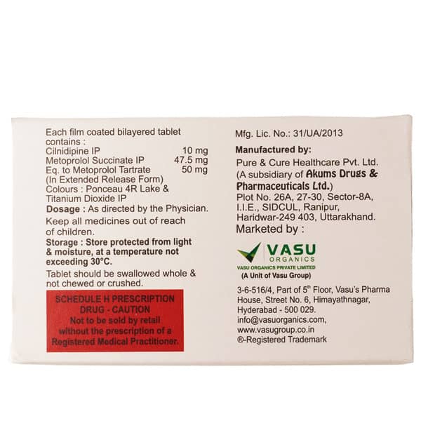 Cildipin M 10/50mg Strip Of 10 Tablets