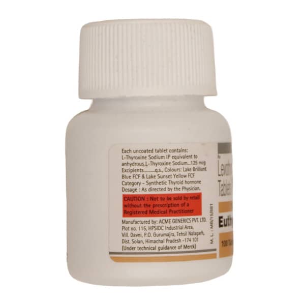Euthyrox 125mcg Bottle Of 100 Tablets
