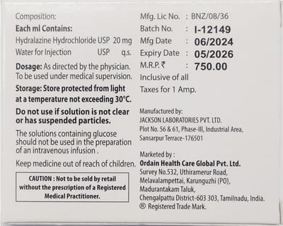 Apresol 20mg Ampoule Of 1ml Injection