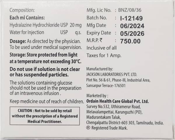 Apresol 20mg Ampoule Of 1ml Injection