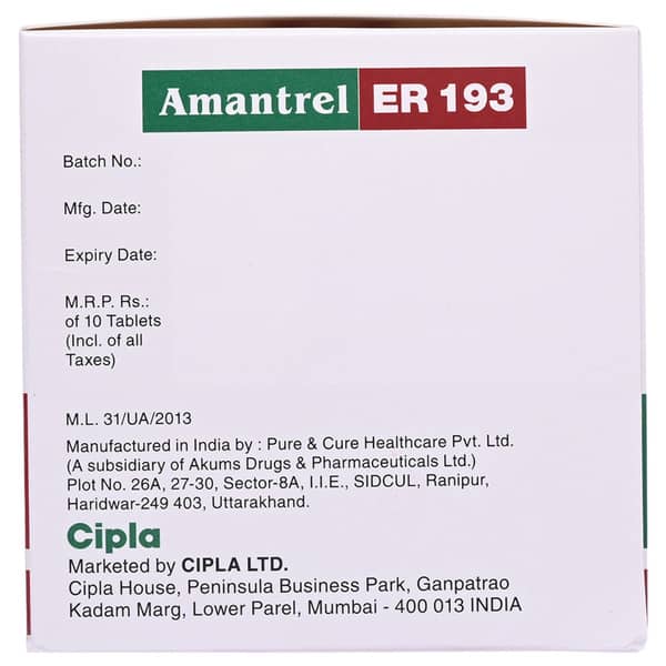Amantrel Er 193mg Strip Of 10 Tablets