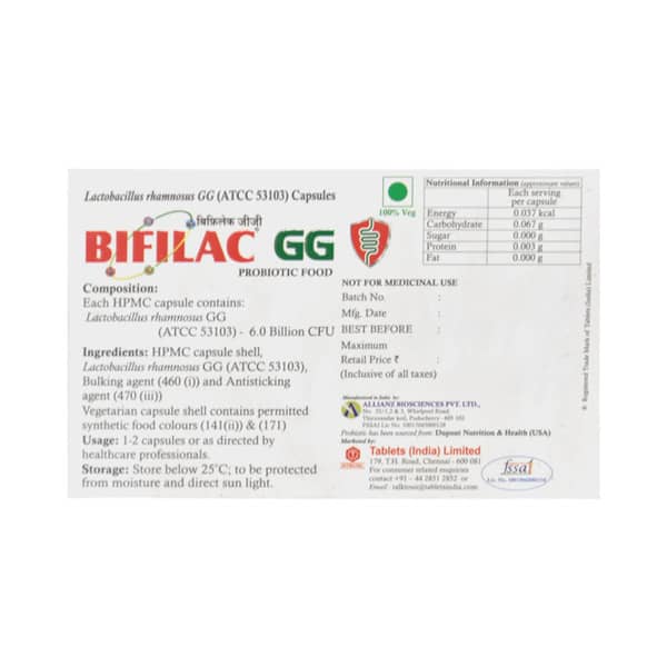 Bifilac Gg Sugar Free Strip Of 10 Capsules