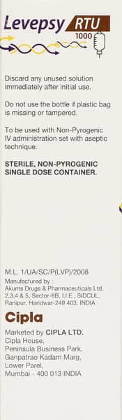 Levepsy Rtu 1000mg Bottle Of 100ml Solution For Infusion