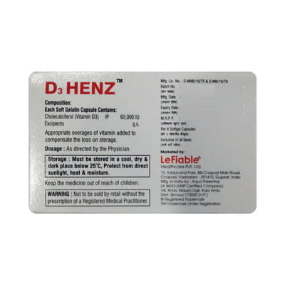 D3 Henz 60k Strip Of 4 Softgel Capsules