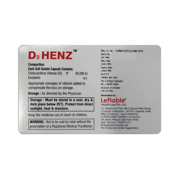 D3 Henz 60k Strip Of 4 Softgel Capsules