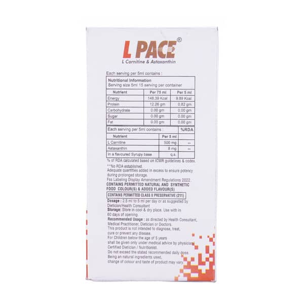 L Pace Orange Flavour Sugar Free Bottle Of 75Ml Syrup