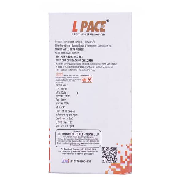 L Pace Orange Flavour Sugar Free Bottle Of 75Ml Syrup