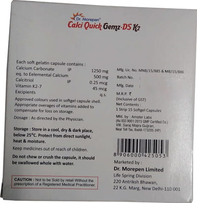 Calci Quick Gemz Ds K2 Strip Of 15 Capsules