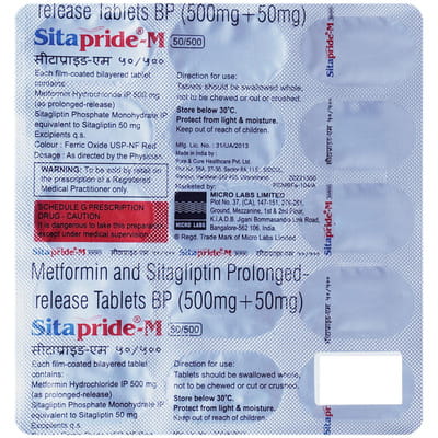 Sitapride M 50/500mg Strip Of 15 Tablets