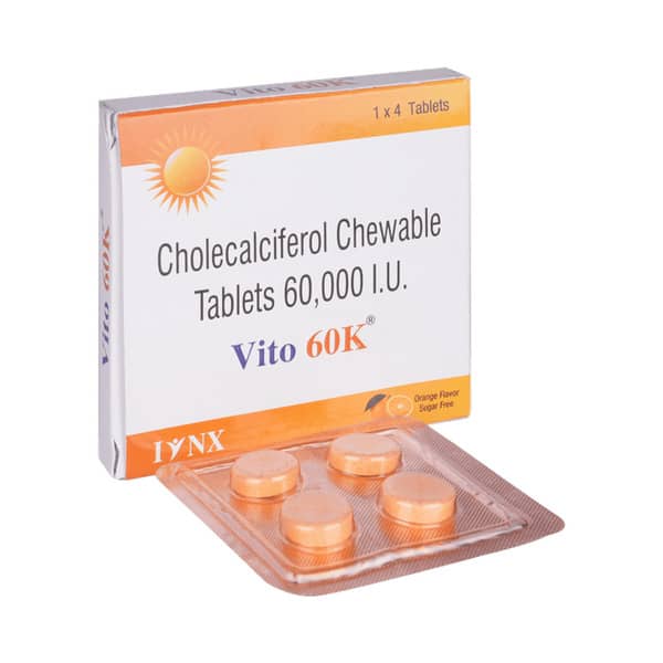 Vito 60k Orange Flavour Sugar Free Strip Of 4 Chewable Tablets