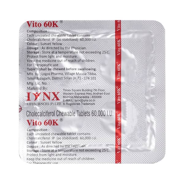 Vito 60k Orange Flavour Sugar Free Strip Of 4 Chewable Tablets