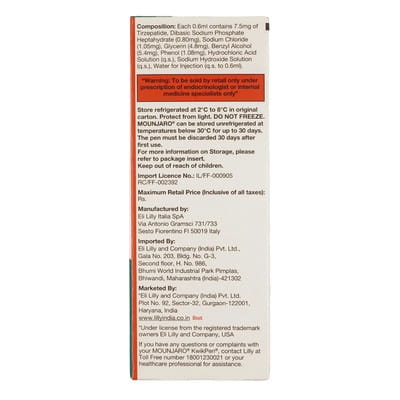 Mounjaro Kwikpen 7.5mg Pre Filled Pen Of 2.4ml Solution For Injection