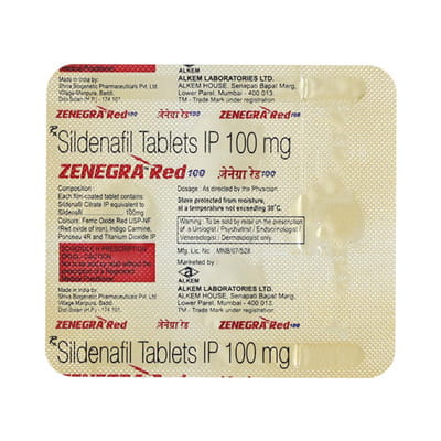 Zenegra Red 100 Mg Strip Of 4 Tablets