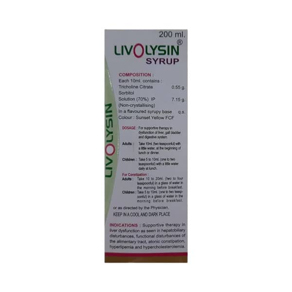 Livolysin Sugar Free Bottle Of 200ml Syrup