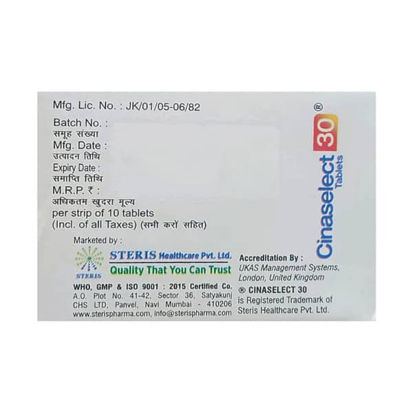 Cinaselect 30Mg Strip Of 10 Tablets