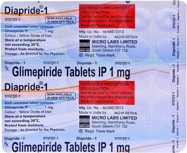 Diapride 1mg Strip Of 30 Tablets