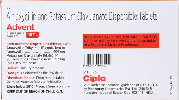 Advent 457mg Tangy Orange Flavour Strip Of 10 Dispersible Tablets