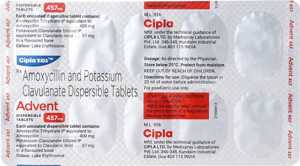 Advent 457mg Tangy Orange Flavour Strip Of 10 Dispersible Tablets