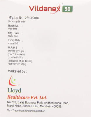 Vildanex 50mg Strip Of 15 Tablets