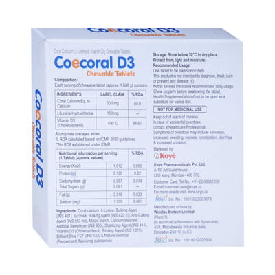 Coecoral D3 Mint Flavour Strip Of 15 Chewable Tablets