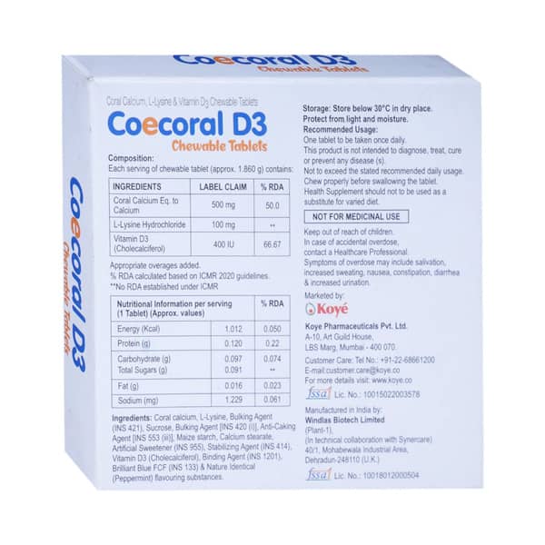 Coecoral D3 Mint Flavour Strip Of 15 Chewable Tablets