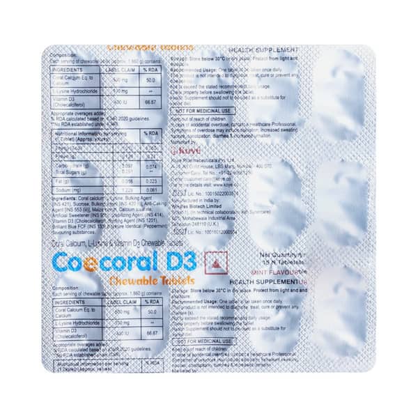 Coecoral D3 Mint Flavour Strip Of 15 Chewable Tablets