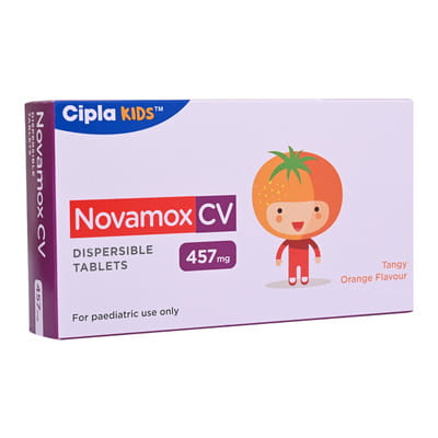 Novamox Cv 457mg Tangy Orange Flavour Strip Of 10 Tablets
