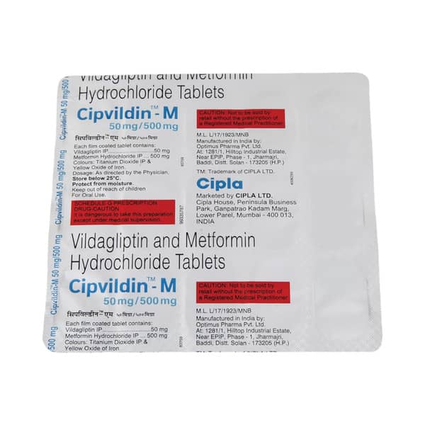सिपविलडिन एम 50/500एमजी की स्ट्रिप 15 टैबलेट्स