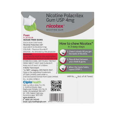 Nicotex 4mg Paan Sugar Free 12 Chewing Gums (Pack Of 3) + Kamasutra Chocolate Dotted Condoms 3