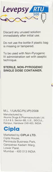 Levepsy Rtu 500mg Bottle Of 100ml Solution For Infusion