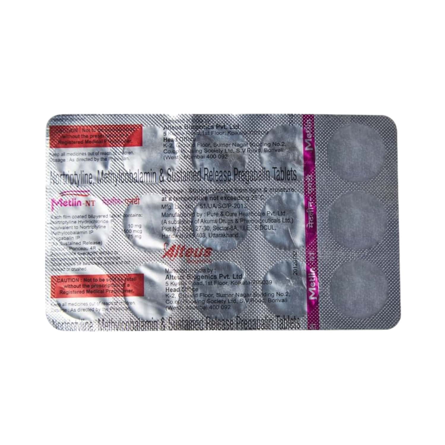 Metlin Nt 75mg Strip Of 15 Tablets: Uses, Side Effects, Price & Dosage ...