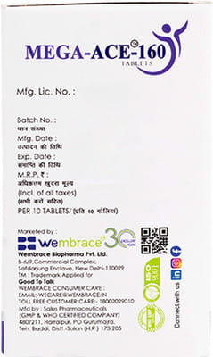 Mega Ace 160mg Strip Of 10 Tablets