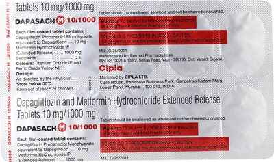 Dapasach M 10/1000mg Strip Of 10 Tablets
