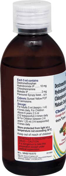 Cheston Dx Pineapple And Raspberry Flavour Bottle Of 100ml Cough Syrup