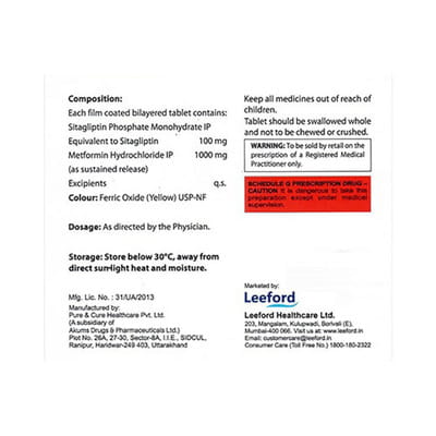 Sitaford 100mg M Forte Sr Strip Of 15 Tablets