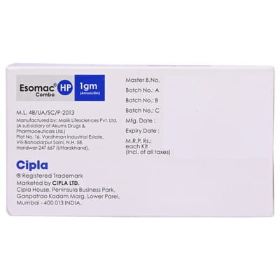 Esomac Hp 1gm Strip Of 6 Combikit Tablets