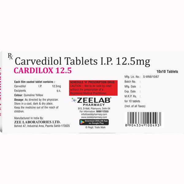 Cardilox 12.5Mg Strip Of 10 Tablets