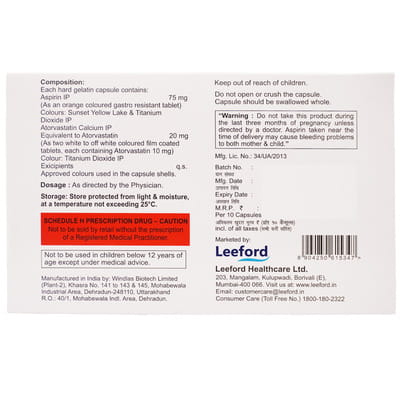 Cardiozen Asp 75/20mg Strip Of 10 Capsules