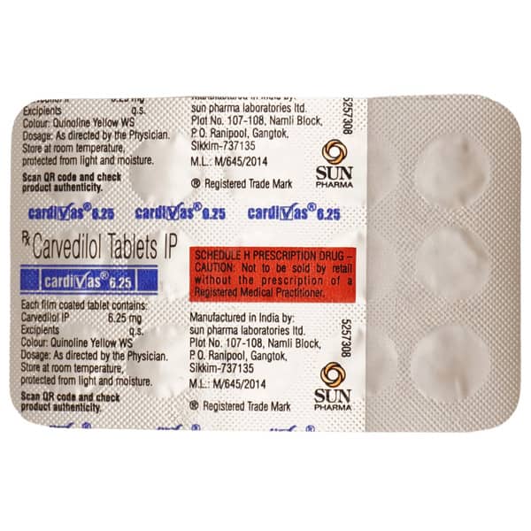 Cardivas 6.25mg Strip Of 15 Tablets